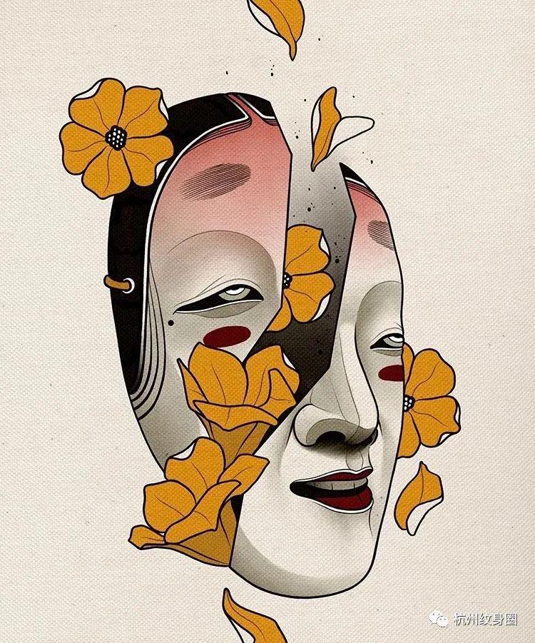 戏剧文化的缩影日式能面纹身