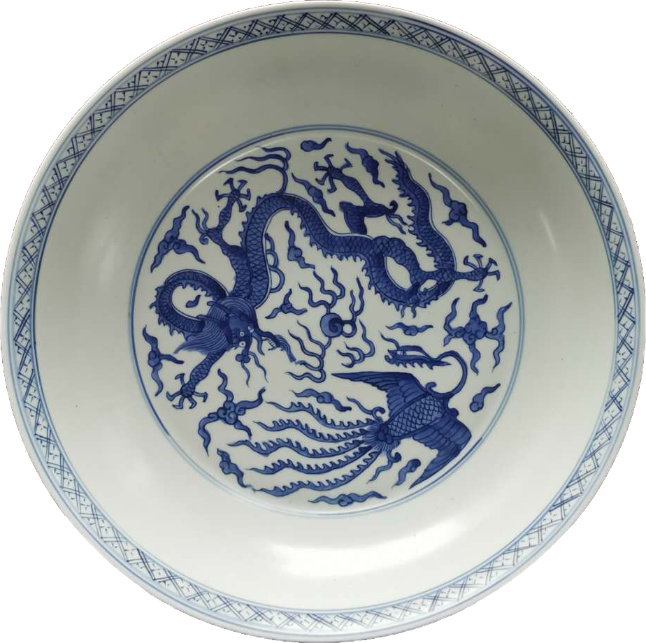 原创精品推荐大明宣德青花龙凤盘赏析