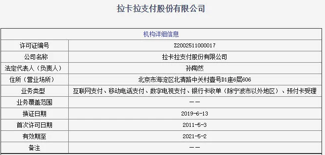 拉卡拉支付业务许可证图片