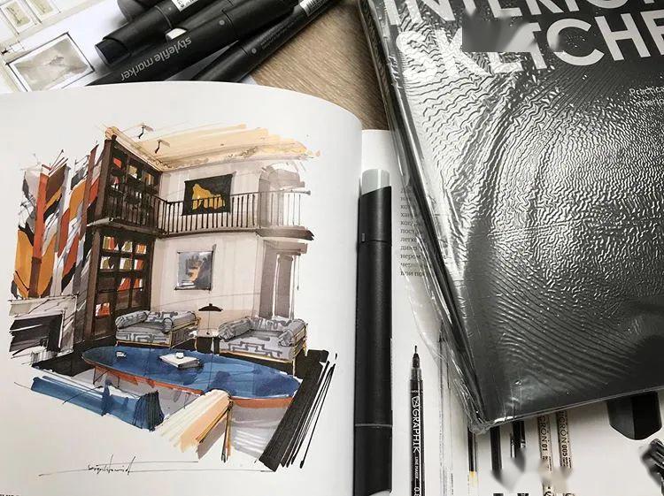 马克笔不同的笔触叠加能表现很多层次感