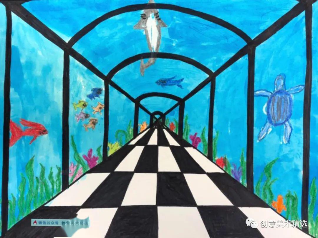 儿童画教程用一点透视创作出空间感十足的海底世界