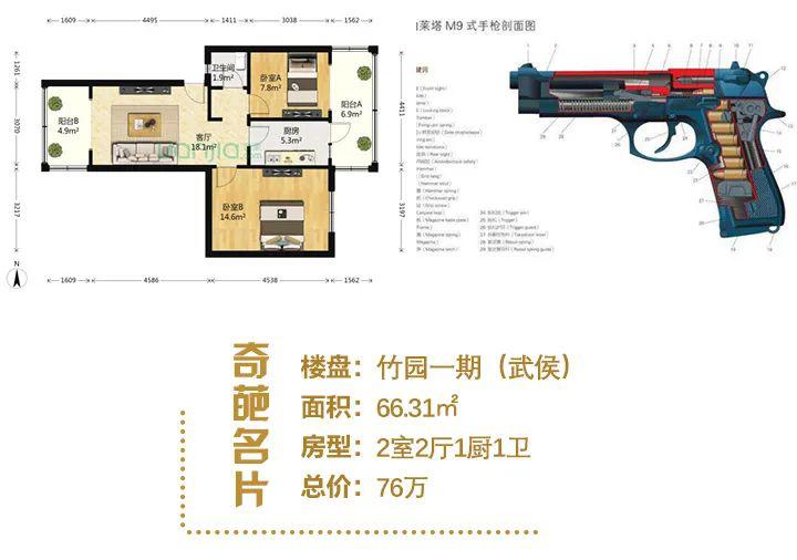 这款"m9式手枪户型"的平面图,这真的不算手枪设计图纸嘛!