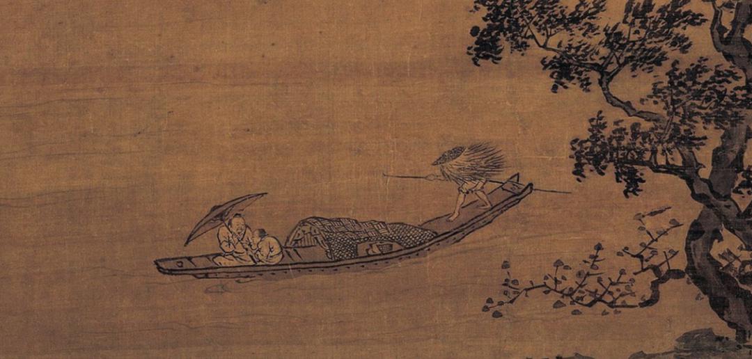 旁边船夫的蓑衣更是被大风刮得遮不住身体,明 戴进《风雨归舟图》