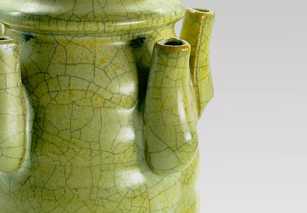 原创藏品欣赏——宋哥窑铁线五管瓶