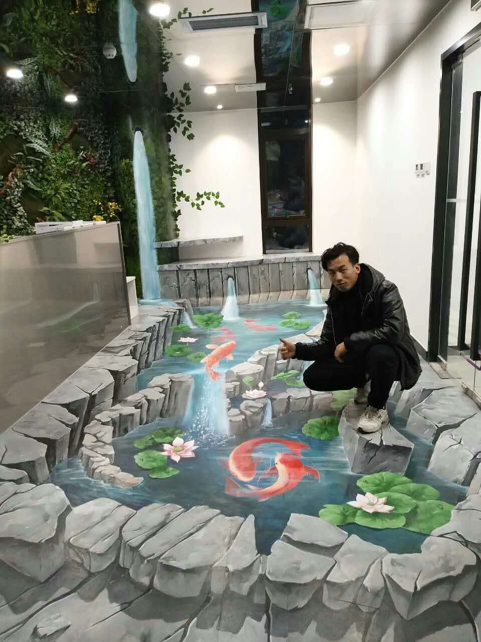 3d立体画艺术家杨彩彬手绘立体画作品鱼塘视觉艺术超震撼