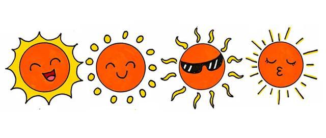 大家好~今天要画一幅很可爱小太阳简笔画,它们的表情各不相同,光芒的