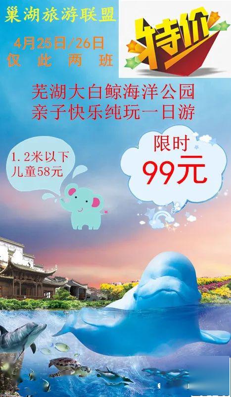 芜湖大白鲸海洋公园特价只要99!25,26号仅此两班