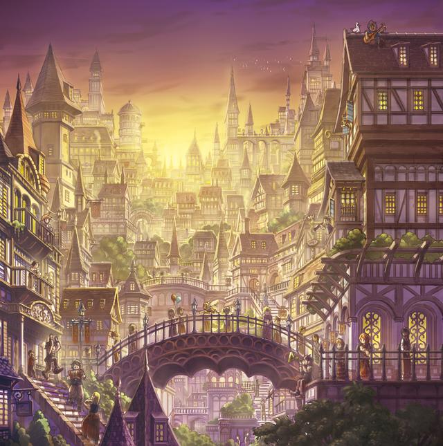 非常高质量的一组场景插画,既有欧式小镇风光,也有城市场景,从自然