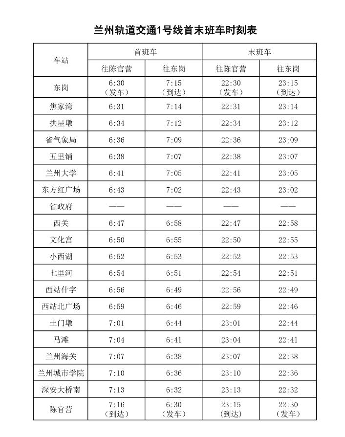 蘭州軌道交通1號線運行圖調整全線恢復正常運營