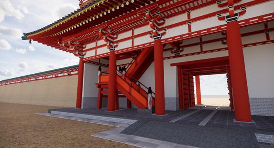 四,复原效果对于彩绘式样,则基本依据敦煌壁画和唐代墓葬资料,以朱白