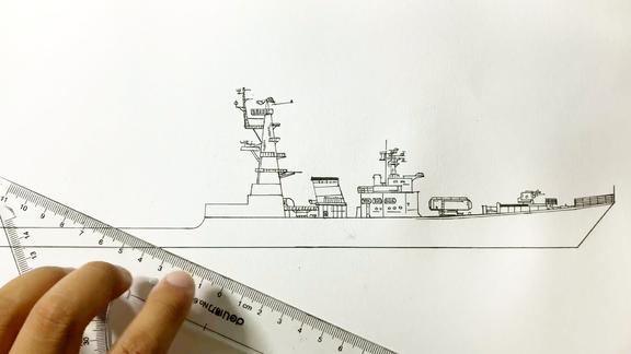 2分鐘看畫一艘軍艦甲板小細節竟都畫出來了