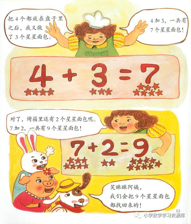 e启学数学绘本笑眯眯阿姨的星星面包加法