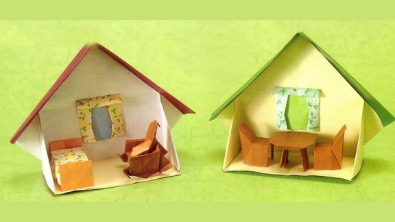 儿童手工折纸可爱的小屋折纸可以用其他家居折纸装扮哦