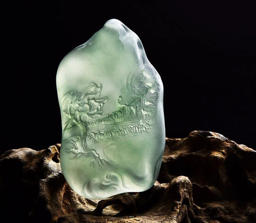 极品晴底金丝翡翠片料私人定制雕刻捕鱼题材让你看到什么叫精品