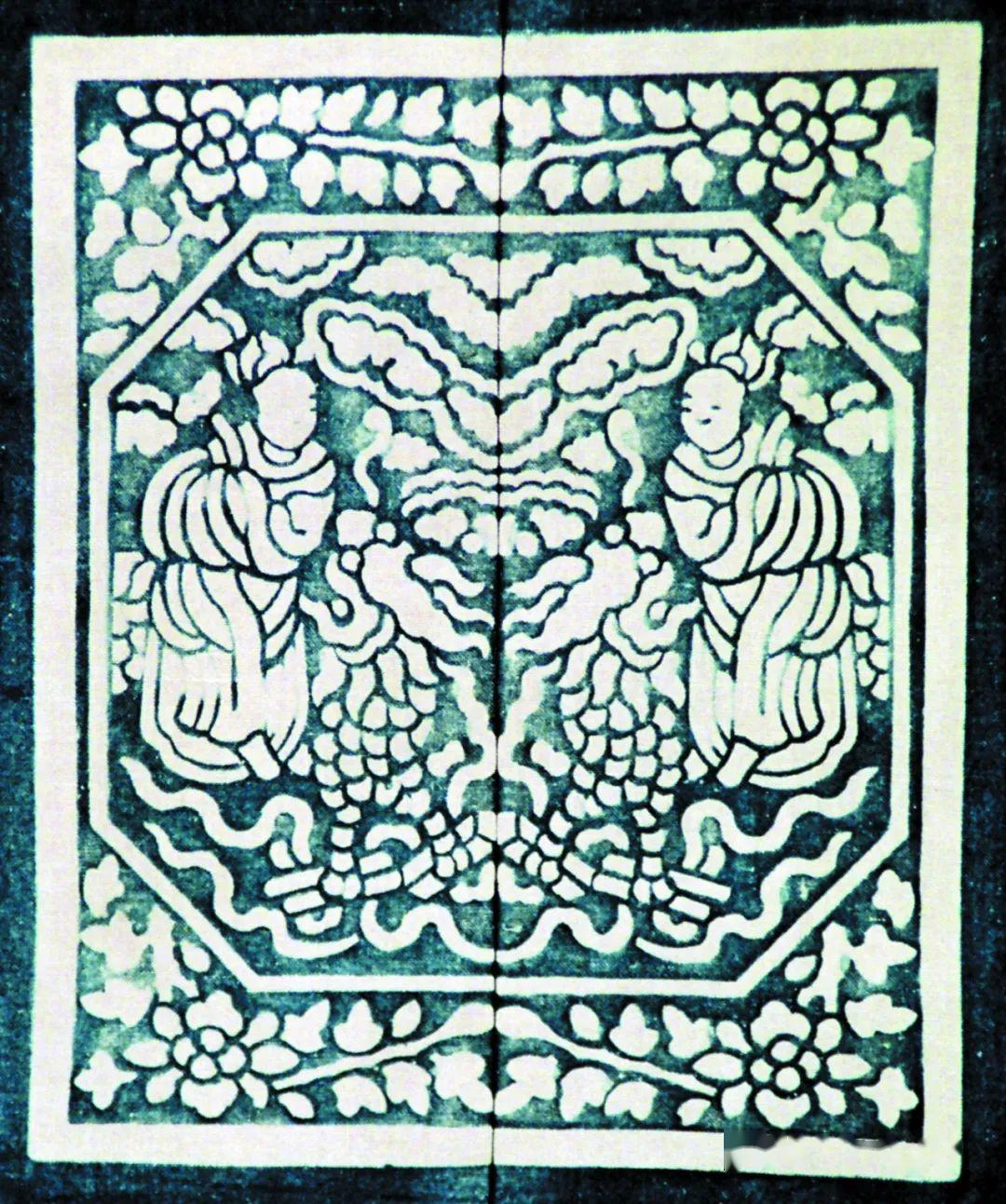 温州非遗蓝夹缬技艺雕花夹布浸蓝白相与间