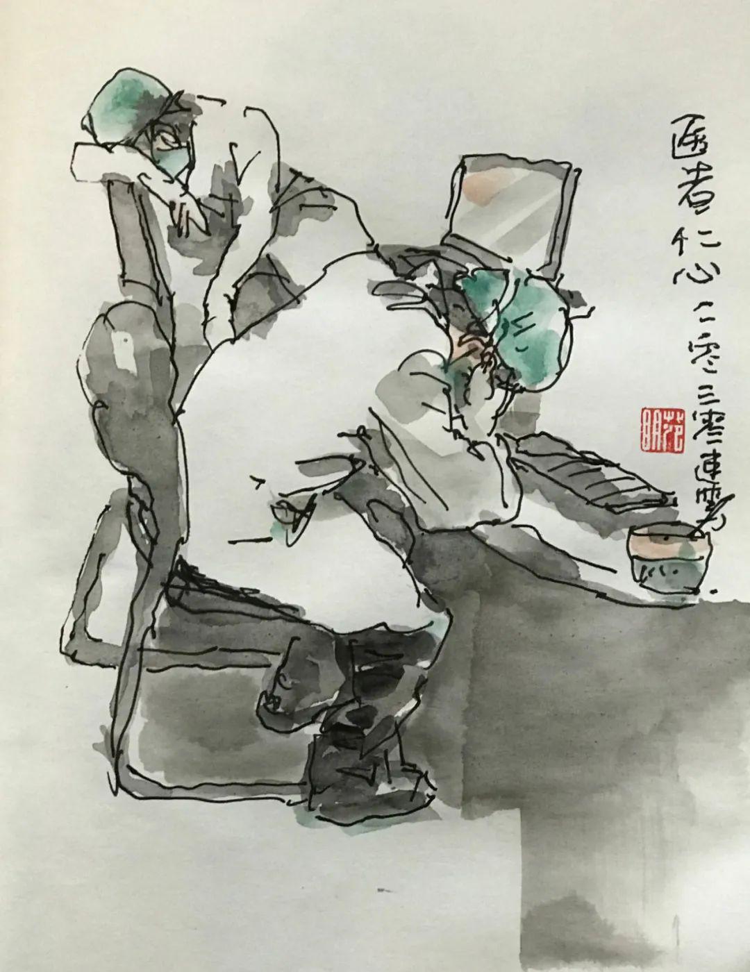 同舟共济文艺战疫63历史将永远铭记范明国画速写作品选登