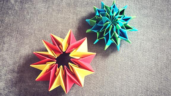 分享一款漂亮的烟花折纸十二张纸组合尽情翻转孩子一定喜欢