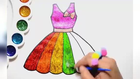 儿童涂色画彩虹裙子画画