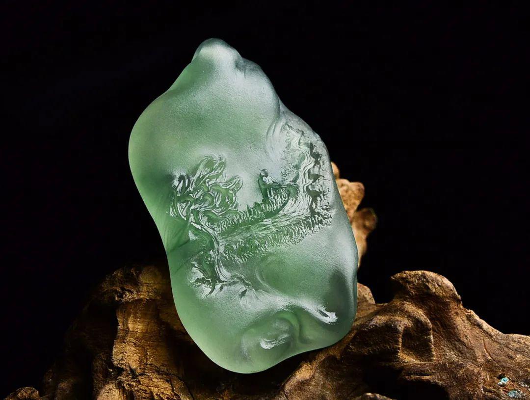 极品晴底金丝翡翠片料私人定制雕刻捕鱼题材让你看到什么叫精品