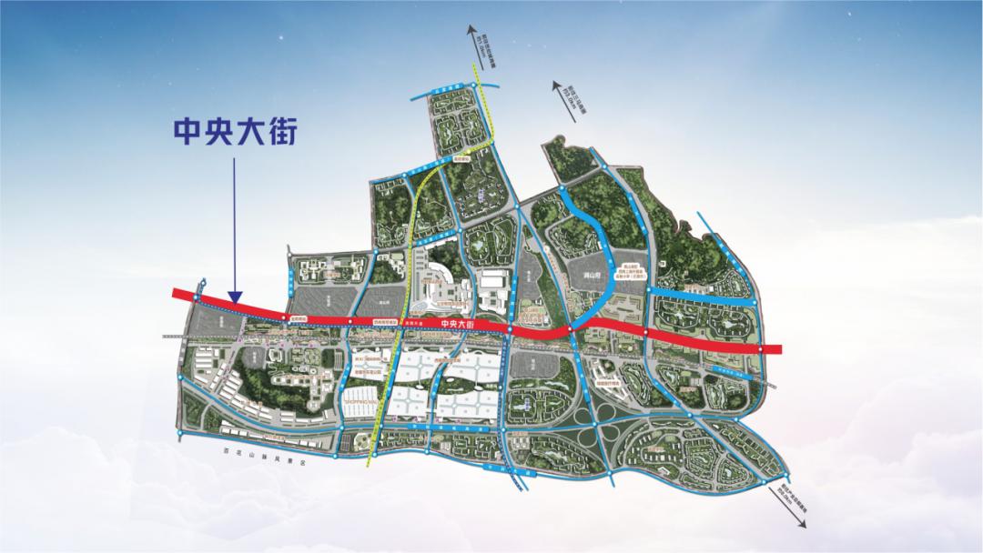 以"一轴两岸"的规划理念,覆盖西南上城目前 7 大居住组团,3 大商业