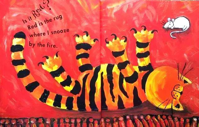 red is the rug where i snooze by the fire.