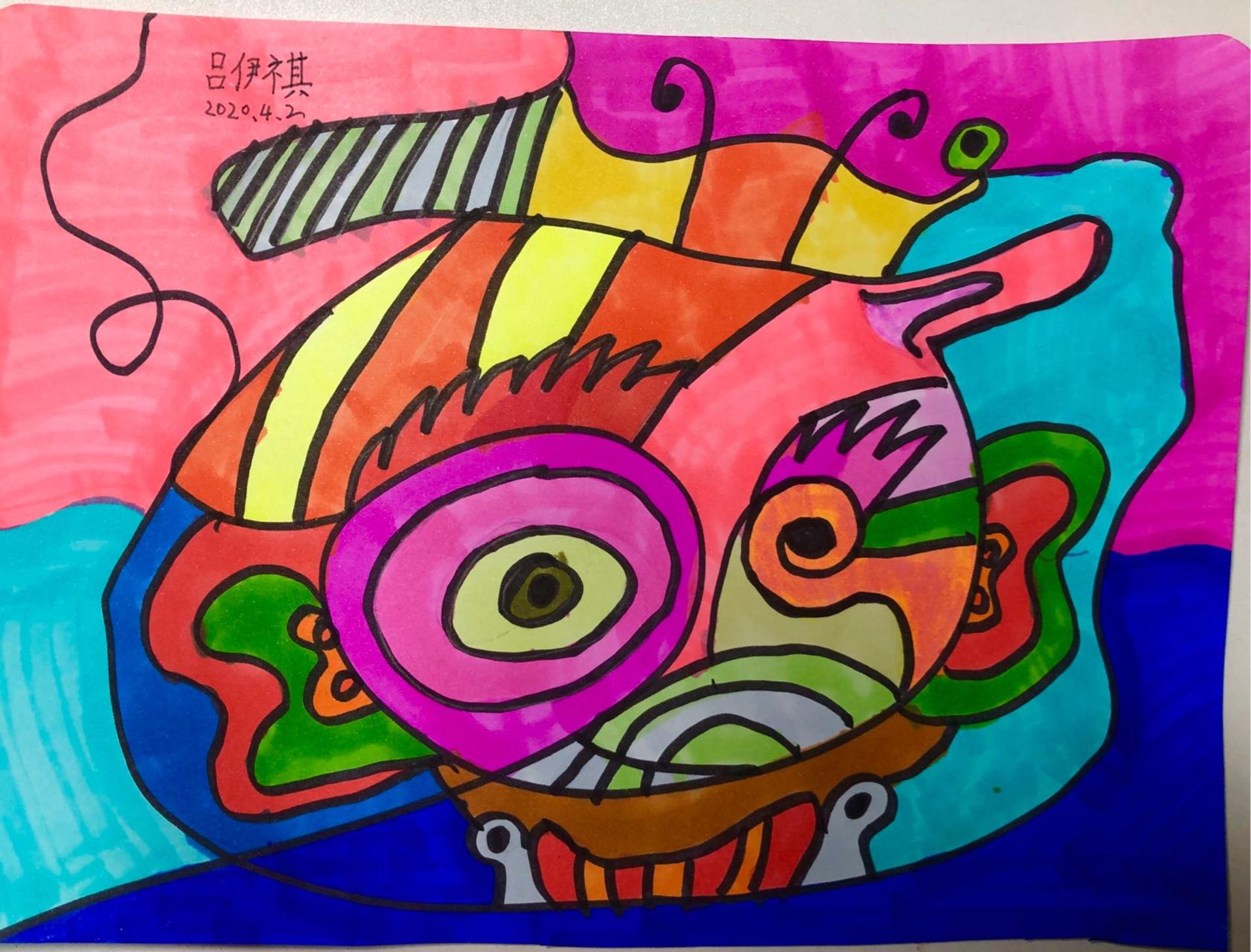 一年级宝宝在家的美术作业——我们也很让·杜布菲