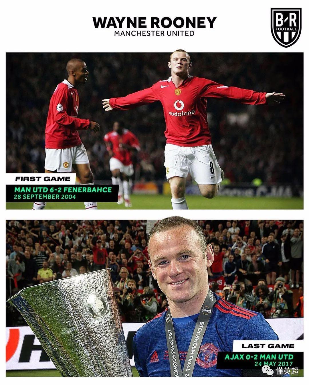 鲁尼2004年曼联首秀欧冠帽子戏法,告别战则是2017年欧联杯决赛.