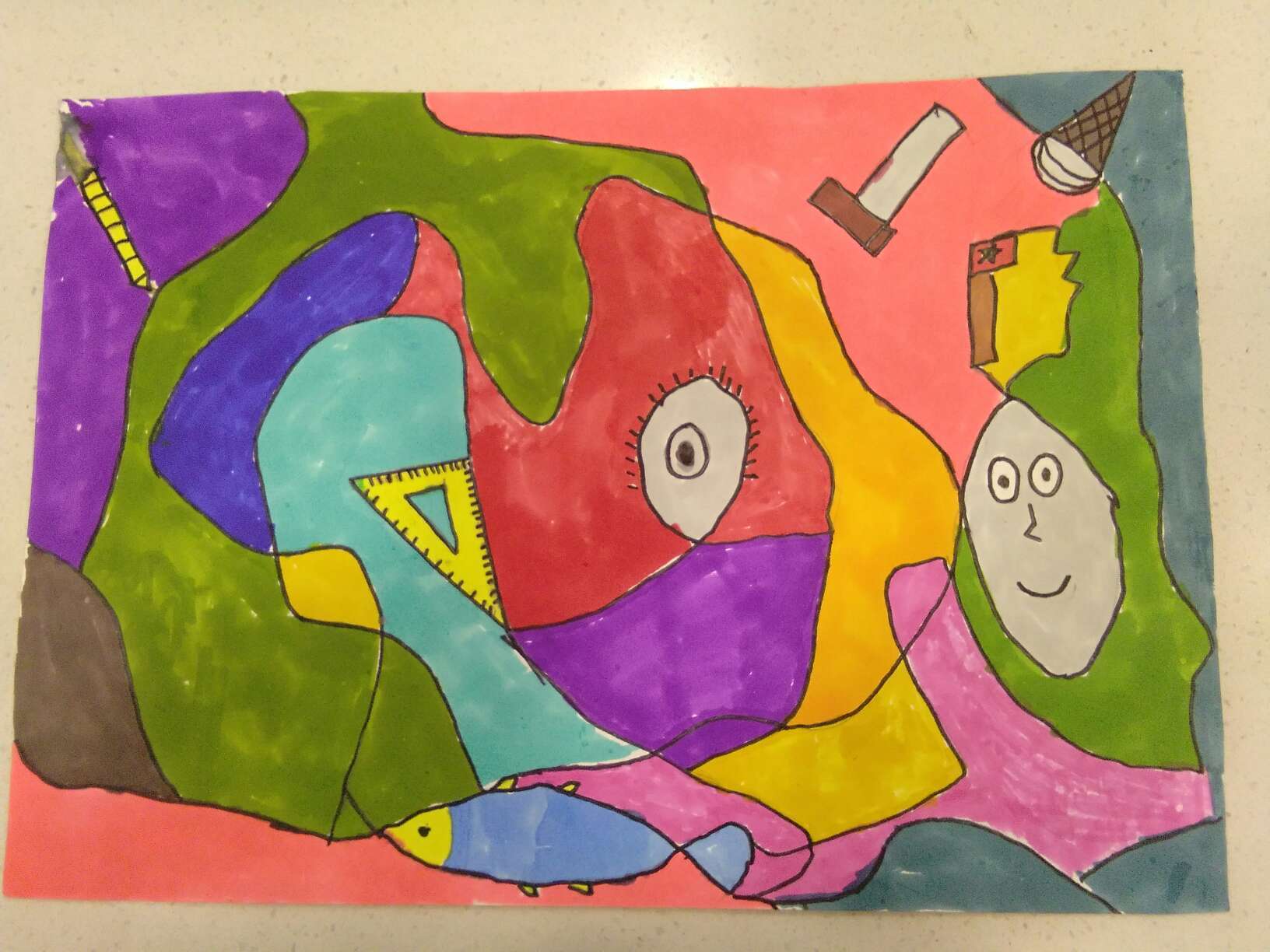 一年级宝宝在家的美术作业——我们也很让·杜布菲