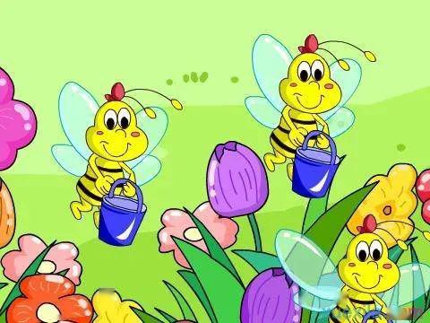 雄鸡唱三唱,花儿醒来了,鸟儿忙梳妆,小喜鹊造新房,小蜜蜂采蜜糖,幸福