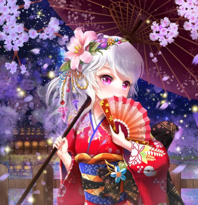 和风手绘欣赏:翩翩起舞,头戴可爱头饰的动感小萝莉,喜欢她.