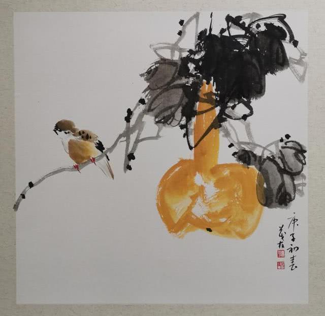 写意观象——庚子年蔡茂友水墨花鸟扇面作品欣赏_葫芦