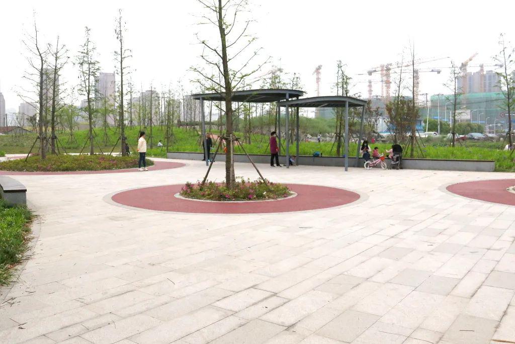 其中既有老年人,也有年轻人,小型的休闲广场上游玩,散步.