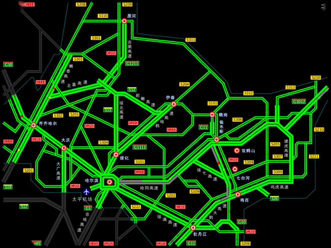 黑龙江主要公路路况示意图 整理时间:2020-4-21 11:25