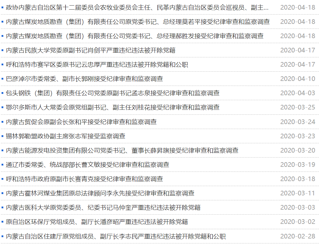 从内蒙古纪委监委网站还可知,自从2月28号内蒙倒查煤炭二十年以来