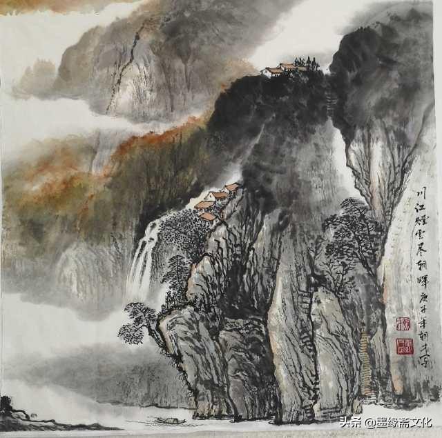观画者阅后产生无限暇想的山水画王朝才画家作品欣赏