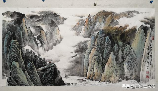 观画者阅后产生无限暇想的山水画-王朝才画家作品欣赏