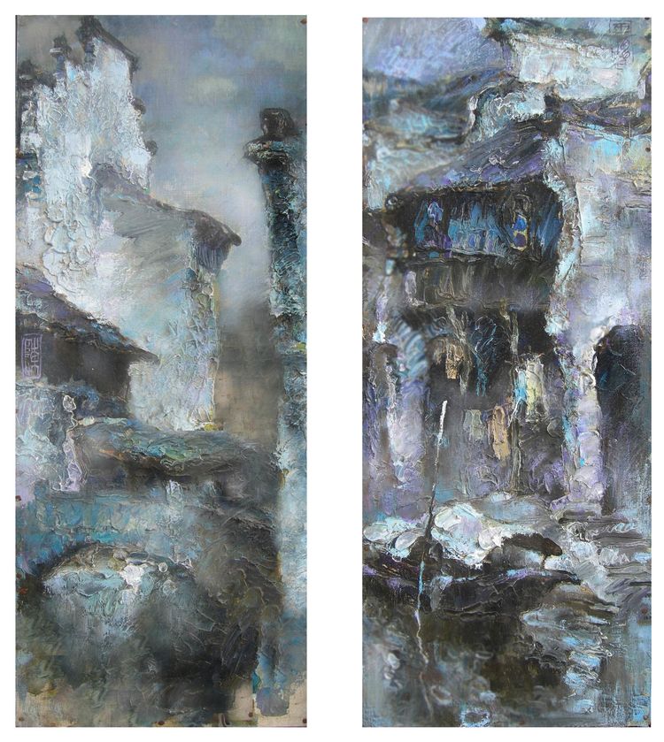 《乌镇的印象》 油画120x80cm 陈玉坤《最美的季节》油画 60x80cm 李