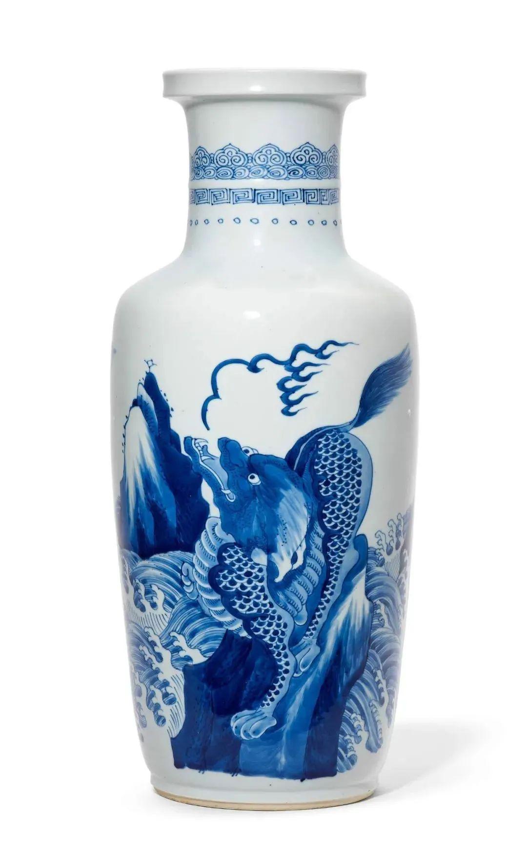 8厘米清康熙 青花山海麒麟纹棒槌瓶