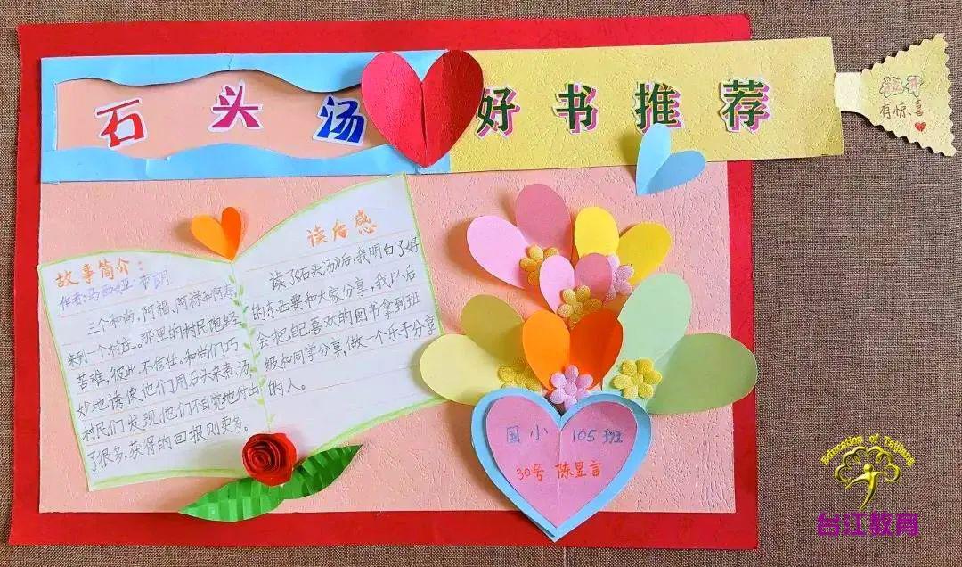 还有不少学生制作了精美的好书推荐卡,手抄报等摘录书中的好词好句写