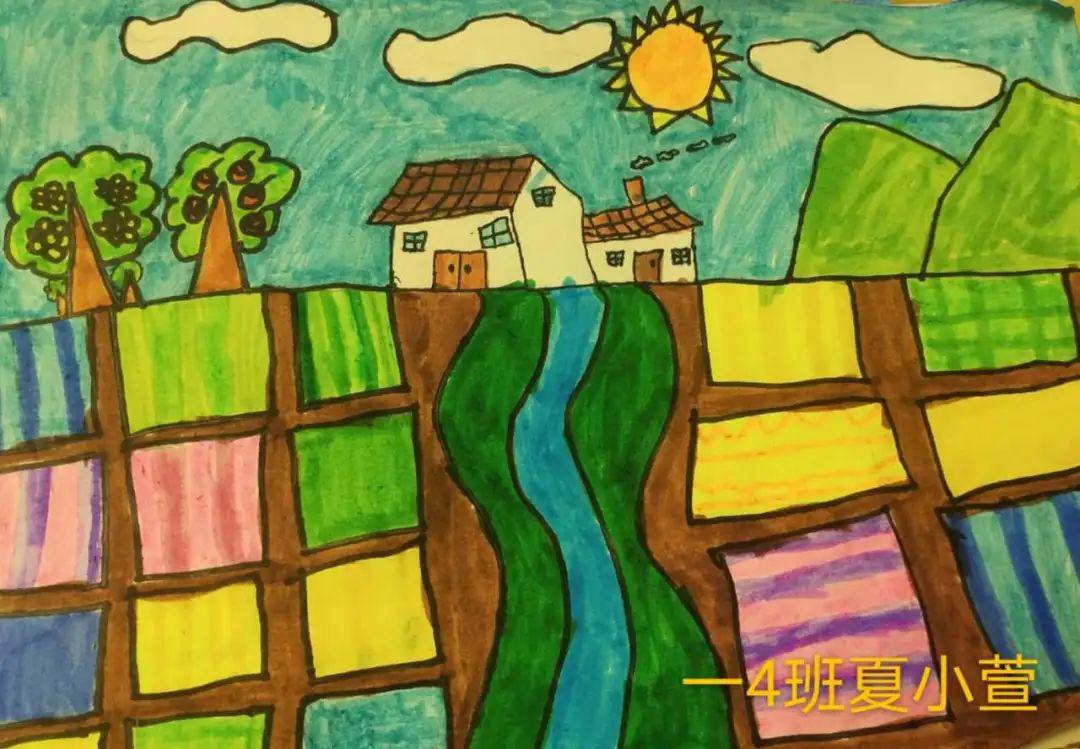 简单的田园风景画儿童图片