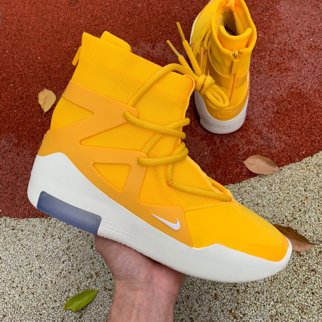 耐克nikeairfearofgod1yellowfog联名高街球鞋amarillo黄白