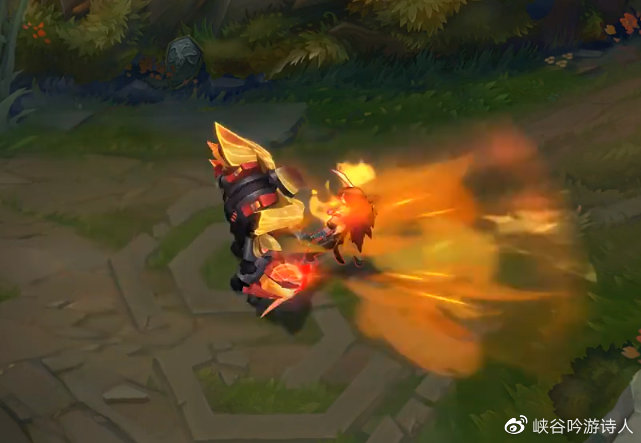 e技能击地是一团火焰特效,石头身上还会升起凤凰涅槃的特效,非常炫酷