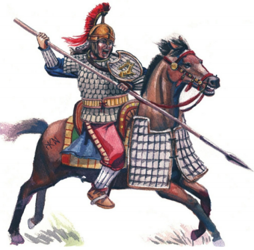 北方草原的斯基泰重骑兵逐渐开发出在马背上双手使用3m长枪的技术,并