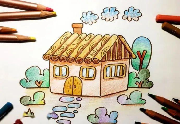 森林小木屋简笔画彩色图片