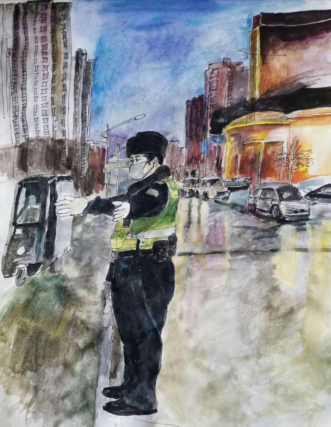 她的30幅交警防疫素描画火遍了朋友圈