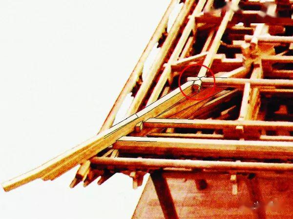 祁伟成《五台佛光寺东大殿》大角梁尾结构示意图(梁尾插在下平槫