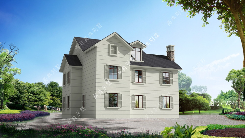 家人少适合建这样的美式两层半小别墅外配车库