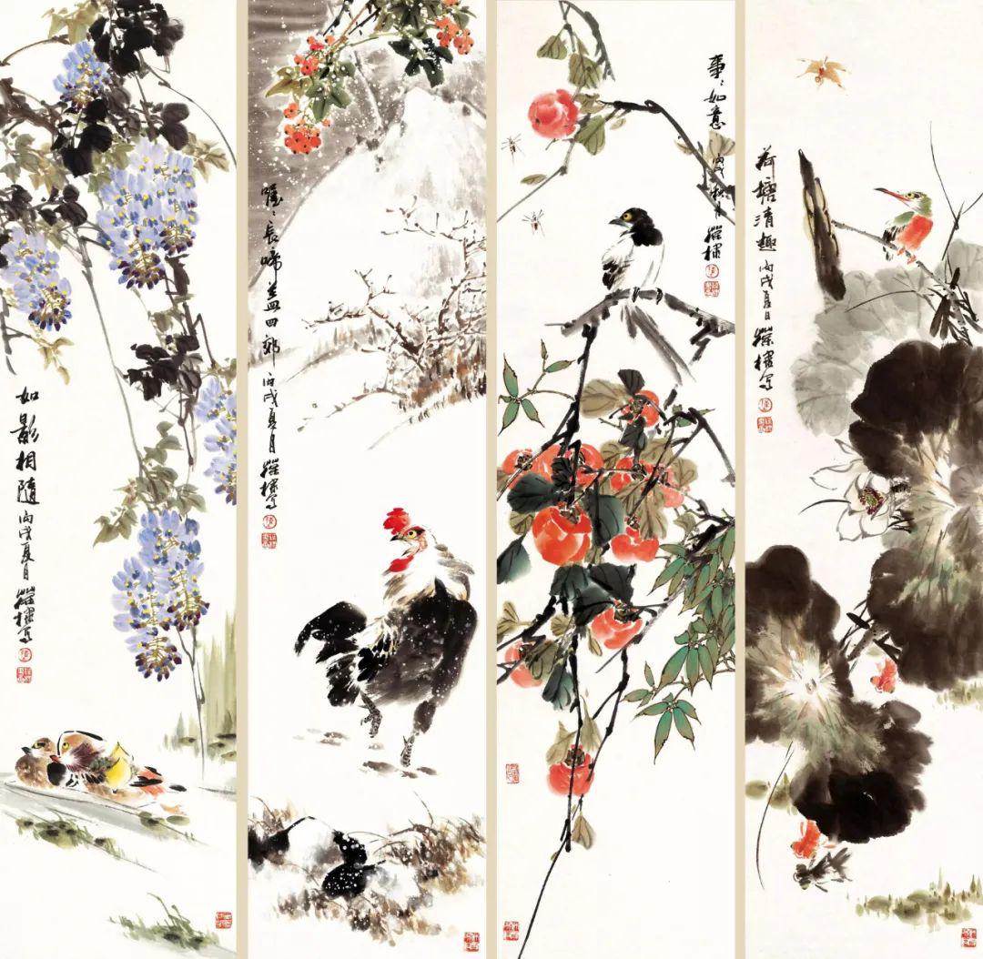 肖艳临摹陈葆棣花鸟四条屏和小品班6幅只需120元