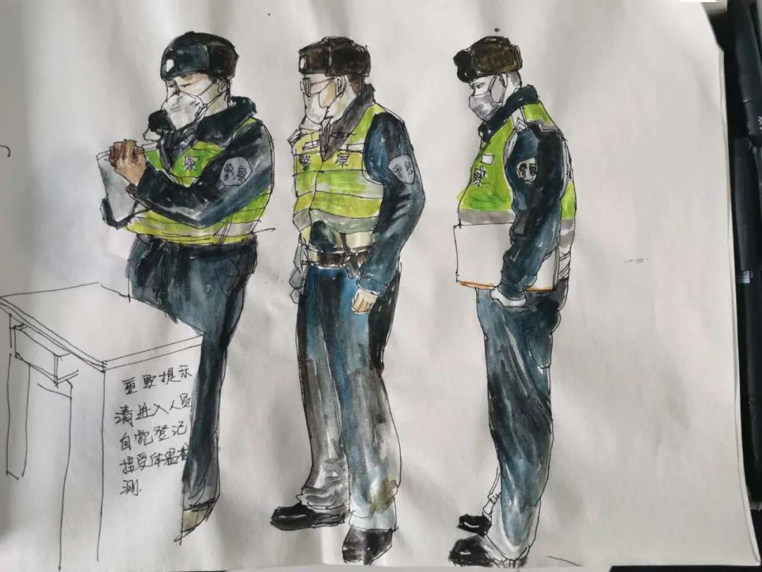 她的30幅交警防疫素描画火遍了朋友圈