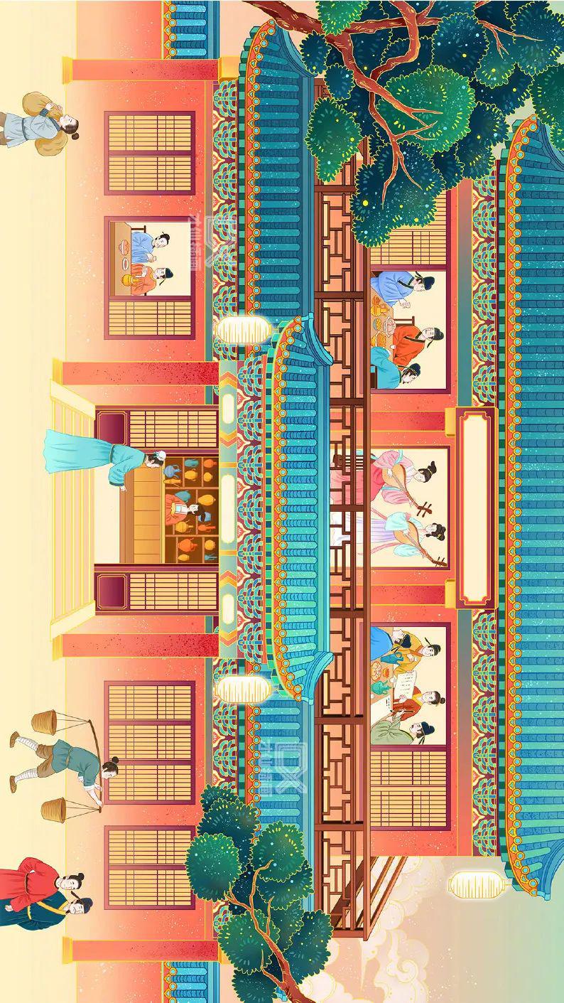 大气,为了使其宋朝韵味更足,设计师特意将宋代名画作为背景